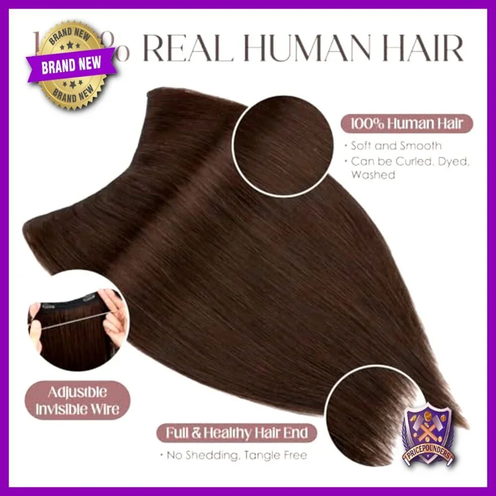 16 Inch Real Human Hair Extensions Clip in Remy Hairpiece Adjustable Wire